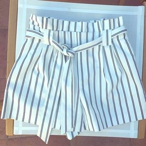 High waisted White and black stripe shorts